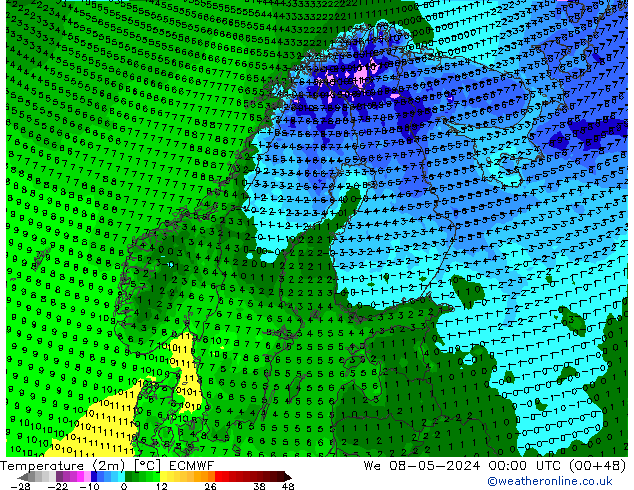 Temperaturkarte (2m) ECMWF Mi 08.05.2024 00 UTC