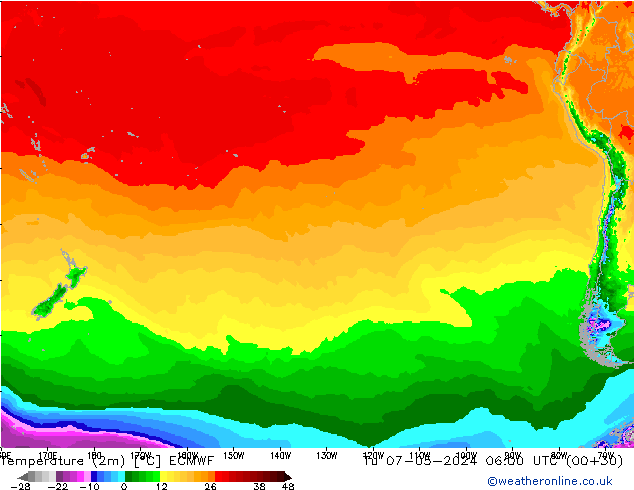 Temperature (2m) ECMWF Tu 07.05.2024 06 UTC