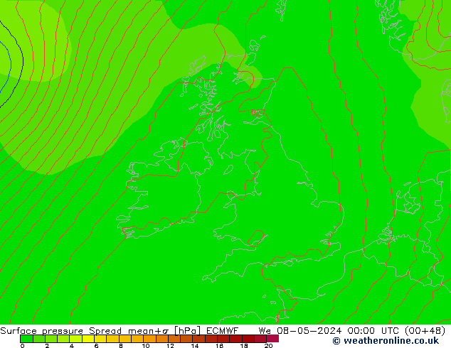 Atmosférický tlak Spread ECMWF St 08.05.2024 00 UTC