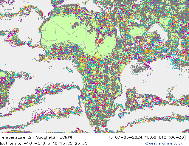 Sıcaklık Haritası 2m Spaghetti ECMWF Sa 07.05.2024 18 UTC