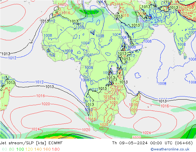 Jet stream/SLP ECMWF Čt 09.05.2024 00 UTC