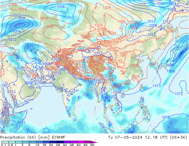 Precipitation (6h) ECMWF Tu 07.05.2024 18 UTC