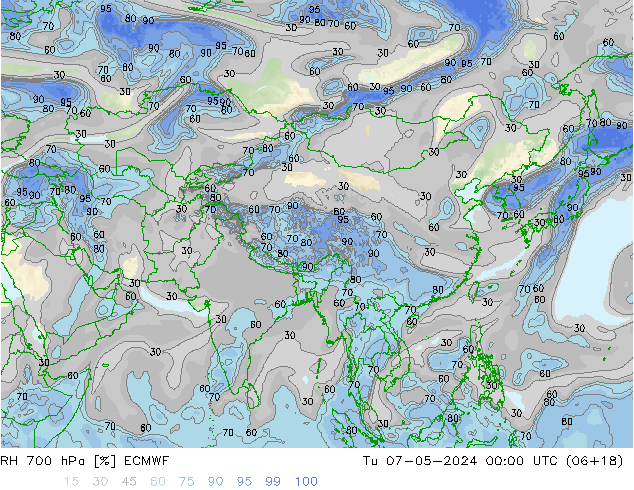 RH 700 hPa ECMWF  07.05.2024 00 UTC