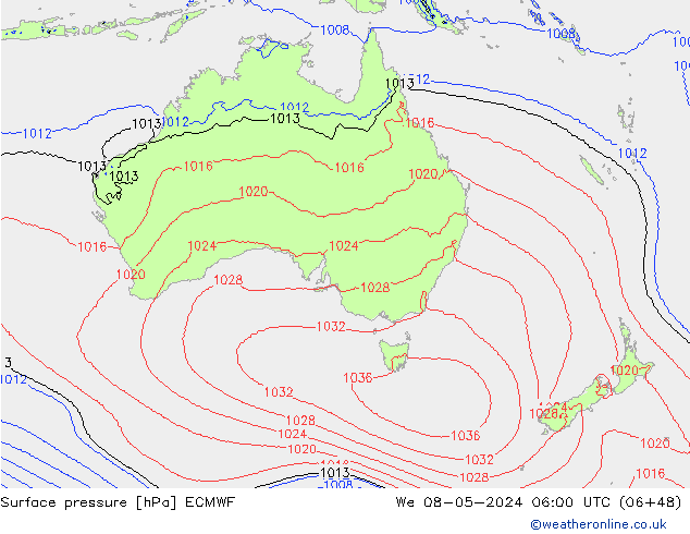 Luchtdruk (Grond) ECMWF wo 08.05.2024 06 UTC