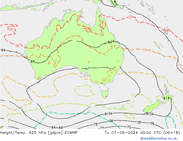 Height/Temp. 925 hPa ECMWF Ter 07.05.2024 00 UTC