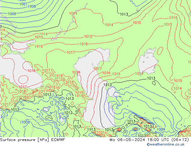 Surface pressure ECMWF Mo 06.05.2024 18 UTC