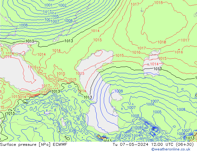 Surface pressure ECMWF Tu 07.05.2024 12 UTC