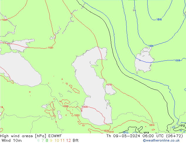 yüksek rüzgarlı alanlar ECMWF Per 09.05.2024 06 UTC