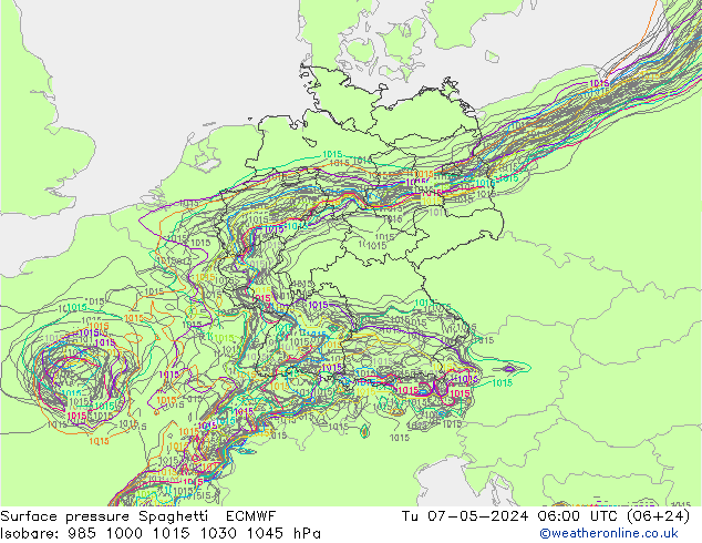 Atmosférický tlak Spaghetti ECMWF Út 07.05.2024 06 UTC