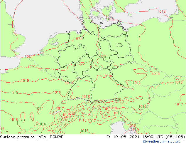 Luchtdruk (Grond) ECMWF vr 10.05.2024 18 UTC