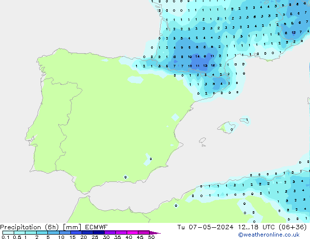 Precipitazione (6h) ECMWF mar 07.05.2024 18 UTC