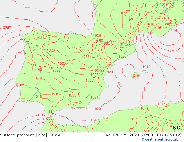 Luchtdruk (Grond) ECMWF wo 08.05.2024 00 UTC