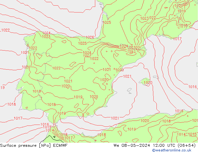 Surface pressure ECMWF We 08.05.2024 12 UTC