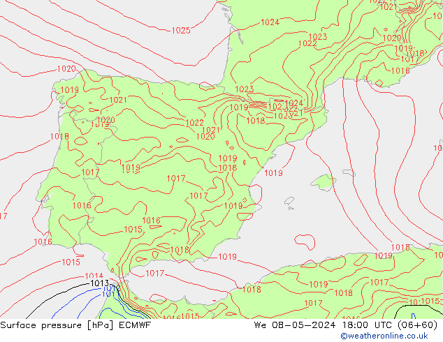 pressão do solo ECMWF Qua 08.05.2024 18 UTC