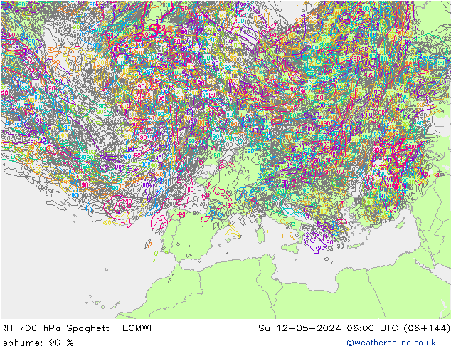 RH 700 hPa Spaghetti ECMWF So 12.05.2024 06 UTC