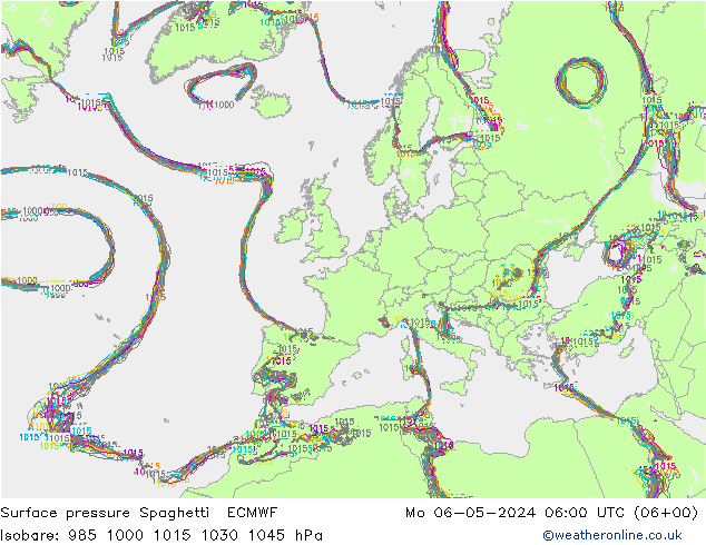 Bodendruck Spaghetti ECMWF Mo 06.05.2024 06 UTC