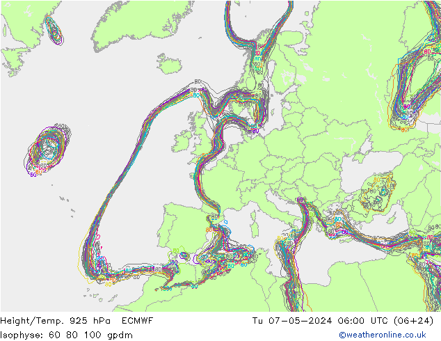 Height/Temp. 925 hPa ECMWF Tu 07.05.2024 06 UTC
