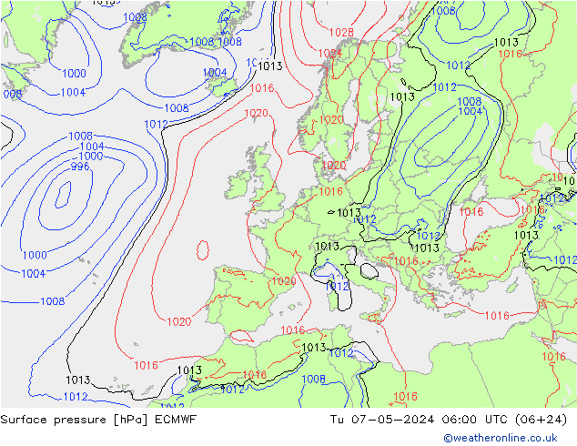 pressão do solo ECMWF Ter 07.05.2024 06 UTC