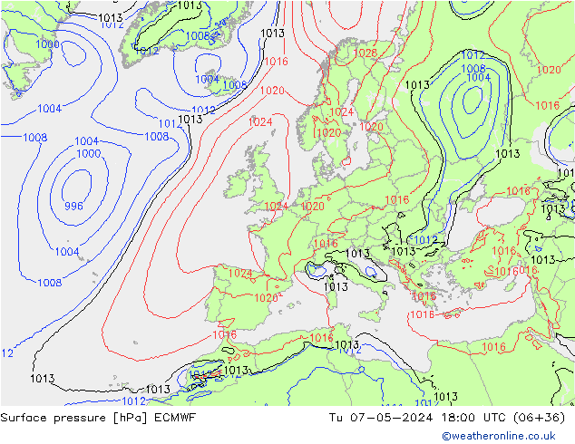 ciśnienie ECMWF wto. 07.05.2024 18 UTC