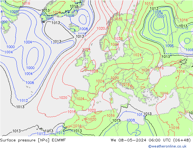 Surface pressure ECMWF We 08.05.2024 06 UTC