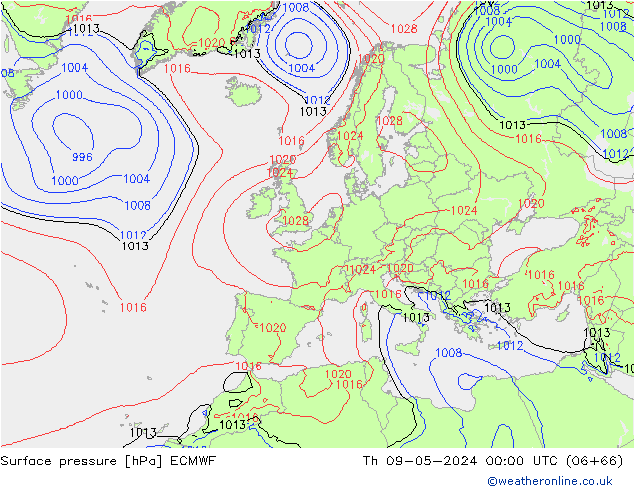 Surface pressure ECMWF Th 09.05.2024 00 UTC