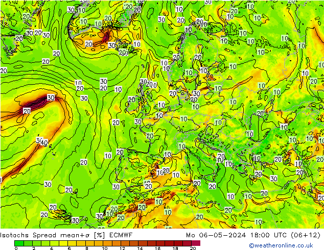 Isotachen Spread ECMWF Mo 06.05.2024 18 UTC