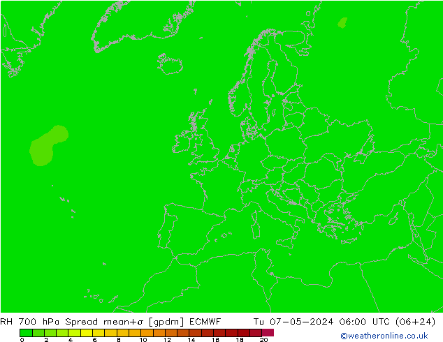 RH 700 hPa Spread ECMWF Di 07.05.2024 06 UTC