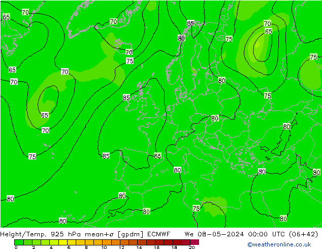 Height/Temp. 925 hPa ECMWF Mi 08.05.2024 00 UTC