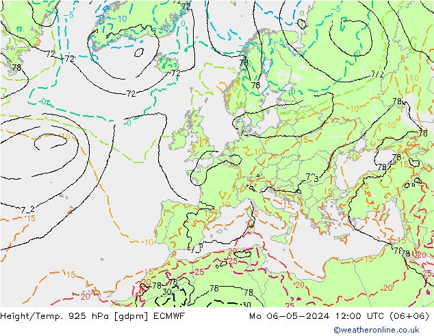 Height/Temp. 925 hPa ECMWF Mo 06.05.2024 12 UTC