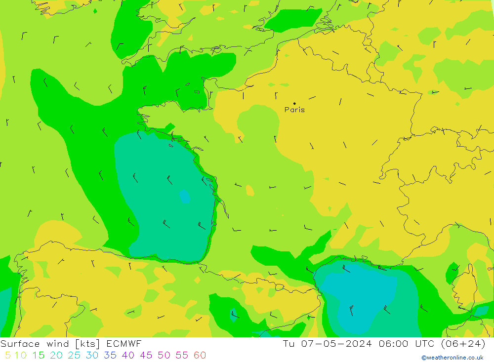 Viento 10 m ECMWF mar 07.05.2024 06 UTC