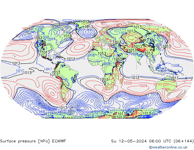 Atmosférický tlak ECMWF Ne 12.05.2024 06 UTC