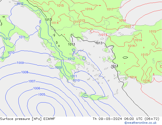 pressão do solo ECMWF Qui 09.05.2024 06 UTC