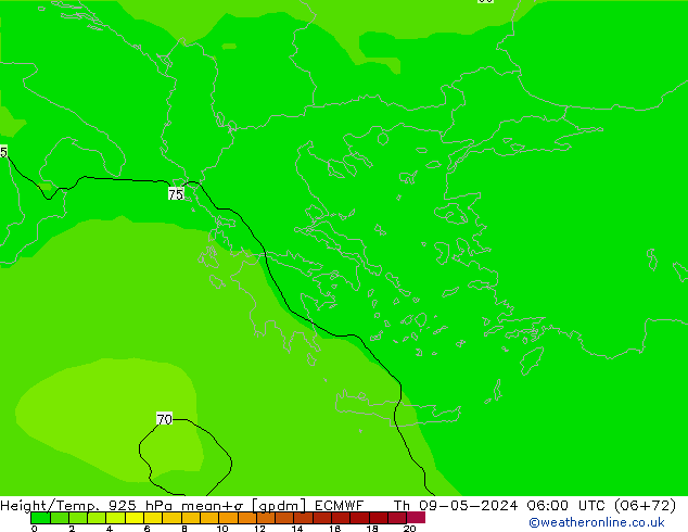 Height/Temp. 925 hPa ECMWF Th 09.05.2024 06 UTC