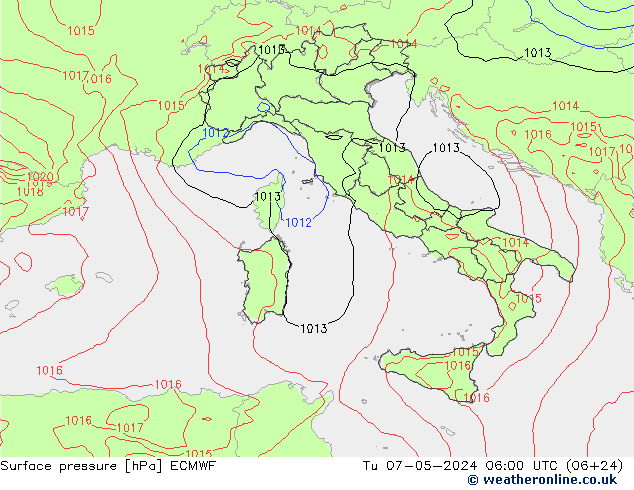 Surface pressure ECMWF Tu 07.05.2024 06 UTC