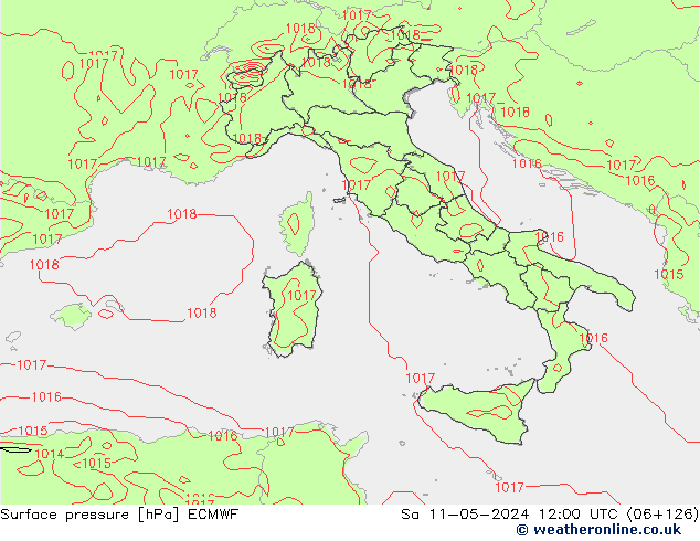 Surface pressure ECMWF Sa 11.05.2024 12 UTC