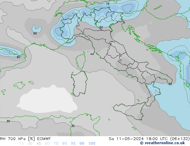 RH 700 hPa ECMWF So 11.05.2024 18 UTC