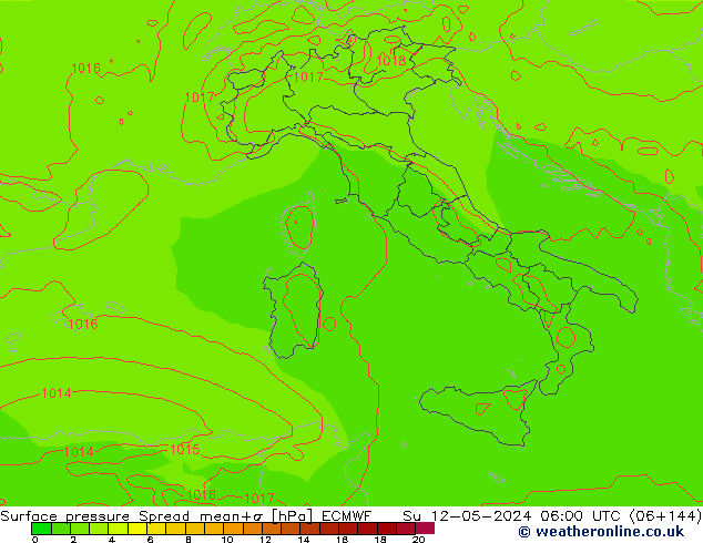 Surface pressure Spread ECMWF Su 12.05.2024 06 UTC