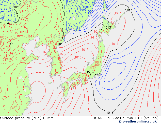 Atmosférický tlak ECMWF Čt 09.05.2024 00 UTC