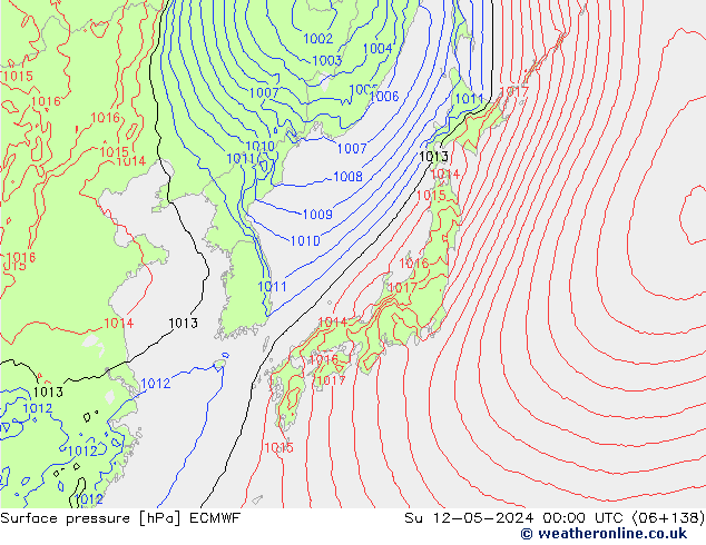 Surface pressure ECMWF Su 12.05.2024 00 UTC