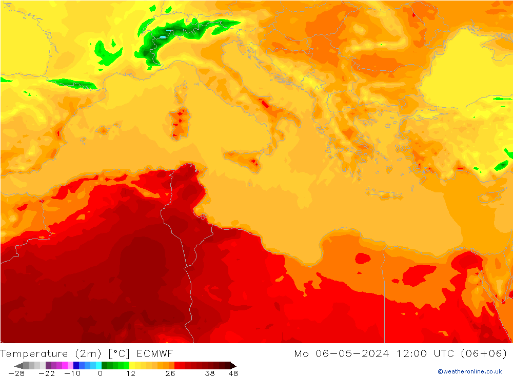 карта температуры ECMWF пн 06.05.2024 12 UTC
