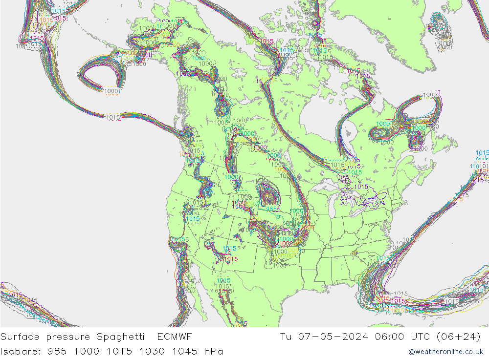 Bodendruck Spaghetti ECMWF Di 07.05.2024 06 UTC
