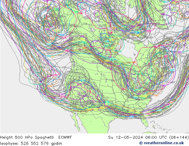 Height 500 hPa Spaghetti ECMWF So 12.05.2024 06 UTC