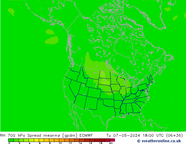 RH 700 hPa Spread ECMWF mar 07.05.2024 18 UTC