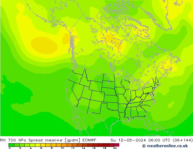 RH 700 hPa Spread ECMWF Su 12.05.2024 06 UTC