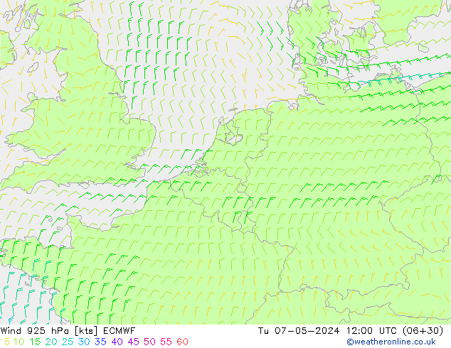 Wind 925 hPa ECMWF Tu 07.05.2024 12 UTC
