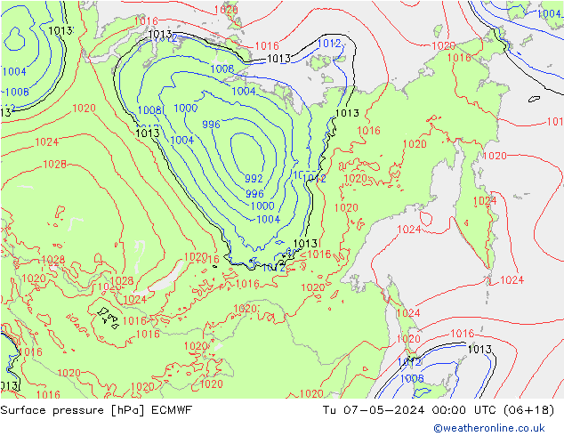 Surface pressure ECMWF Tu 07.05.2024 00 UTC