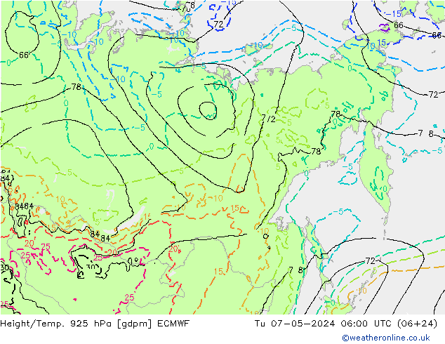 Géop./Temp. 925 hPa ECMWF mar 07.05.2024 06 UTC