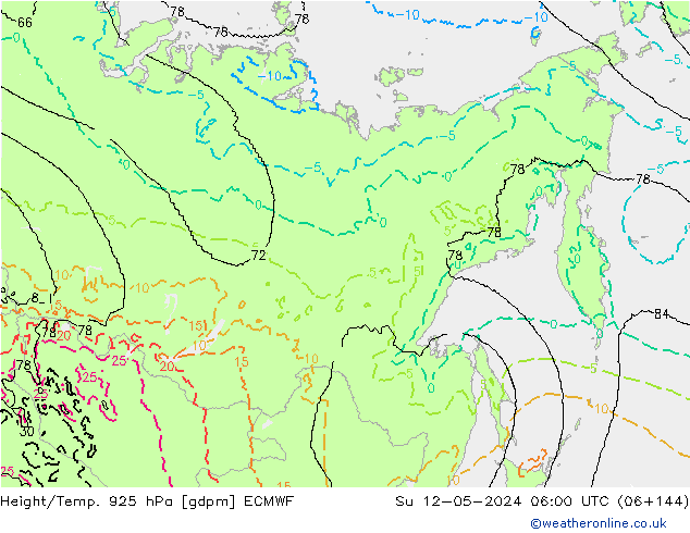 Height/Temp. 925 hPa ECMWF Su 12.05.2024 06 UTC