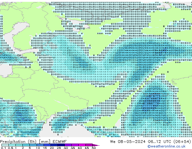 Precipitación (6h) ECMWF mié 08.05.2024 12 UTC