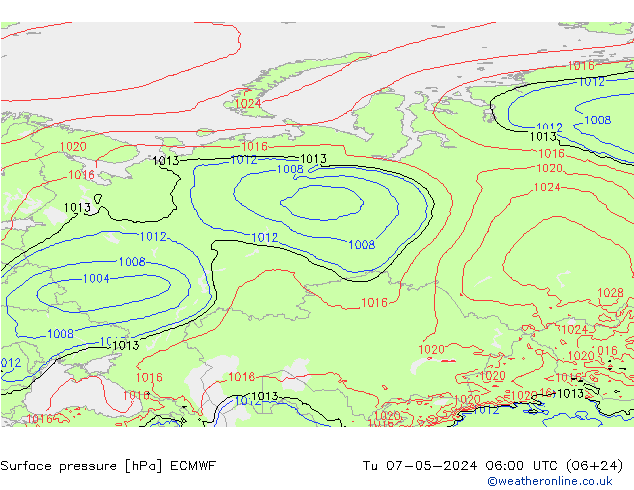 pressão do solo ECMWF Ter 07.05.2024 06 UTC